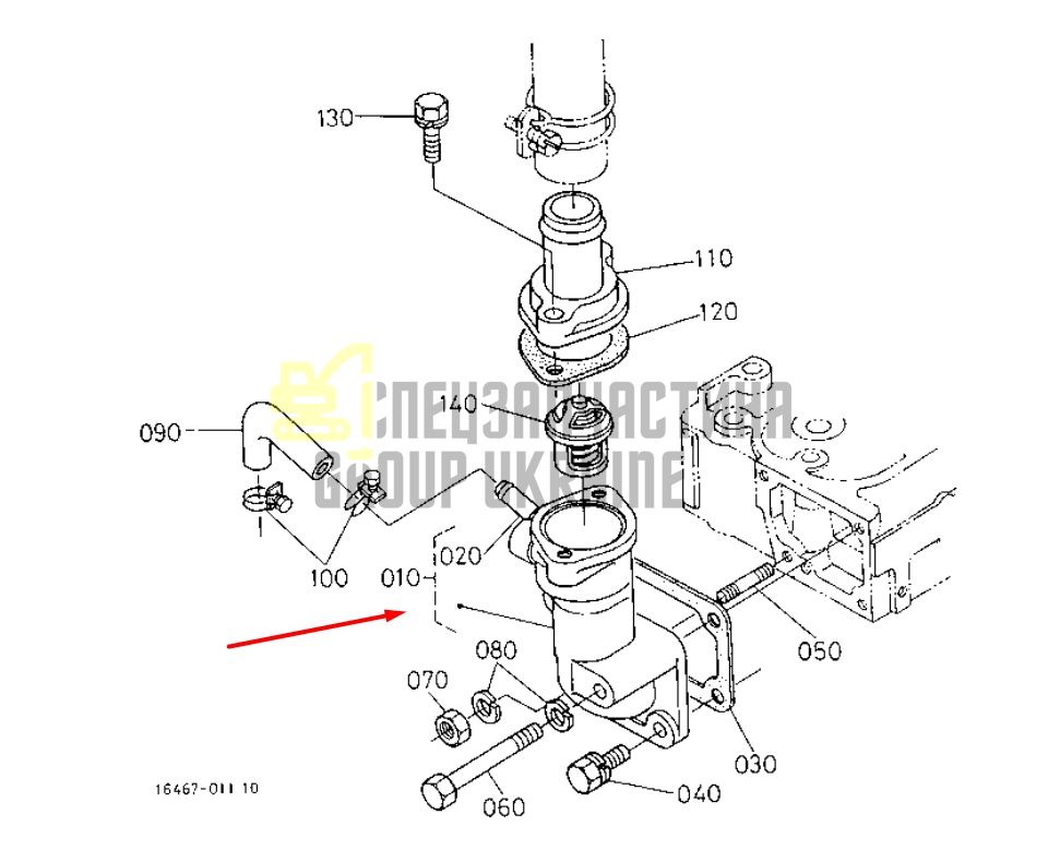 Regbnm Kubota 16415-72702 Корпус термостата для V1702, V2203