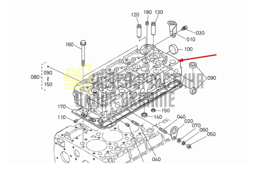 Kubota 19077-03050 Головка блока цилиндров ГБЦ V2003, V2203, V2403