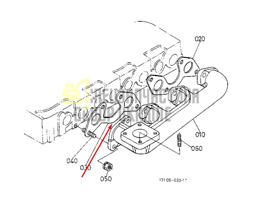 Купить Kubota 1A091-12350 Прокладка выхлопного коллектора для V2203, V2403