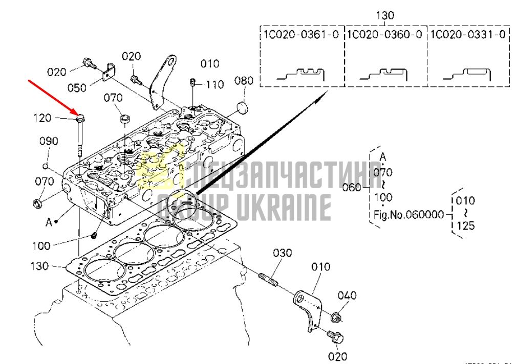 Купить Kubota 1C010-03450 Болт ГБЦ для V3300, V3600, V3800