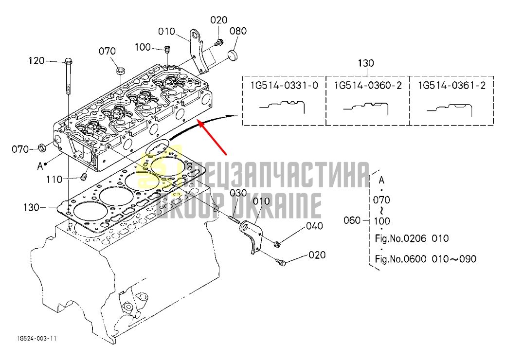 Kubota 1C020-03027 Головка блока цилиндров ГБЦ для V3300, V3800