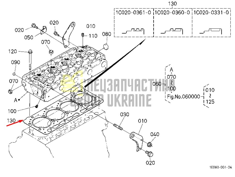 Купить Kubota 1C020-03312, 1C020-03310 Прокладка ГБЦ для V3300, V3600