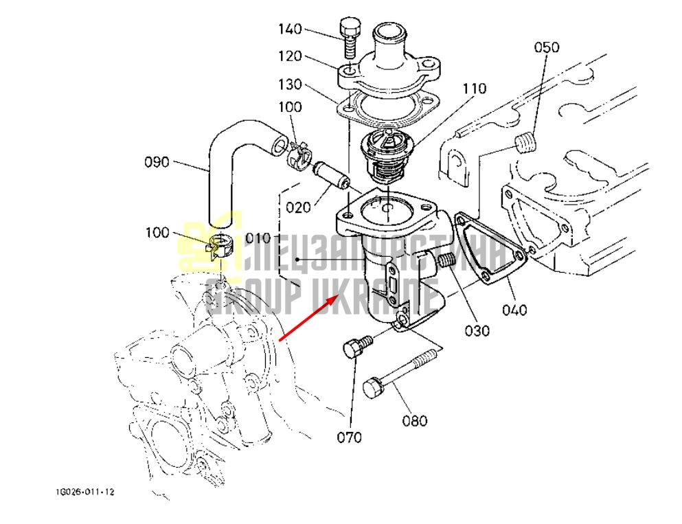 Купить Kubota 1E051-72700 Корпус термостата для D782, D902