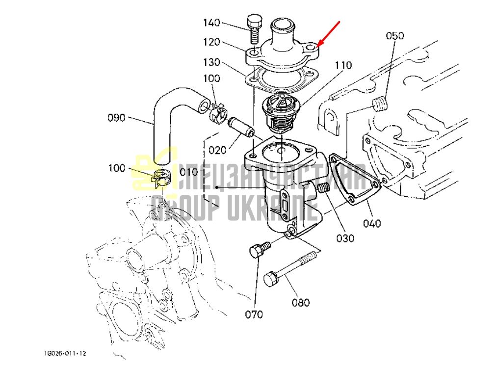 Купить Kubota 1E051-73260 Крышка термостата для двигателей D722, D902