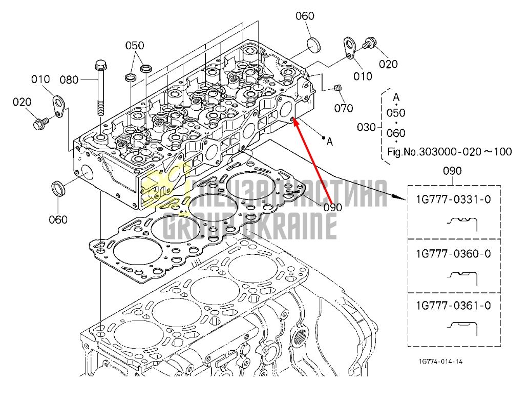 Купить Kubota 1G772-03023 Головка блока цилиндров ГБЦ для V3307