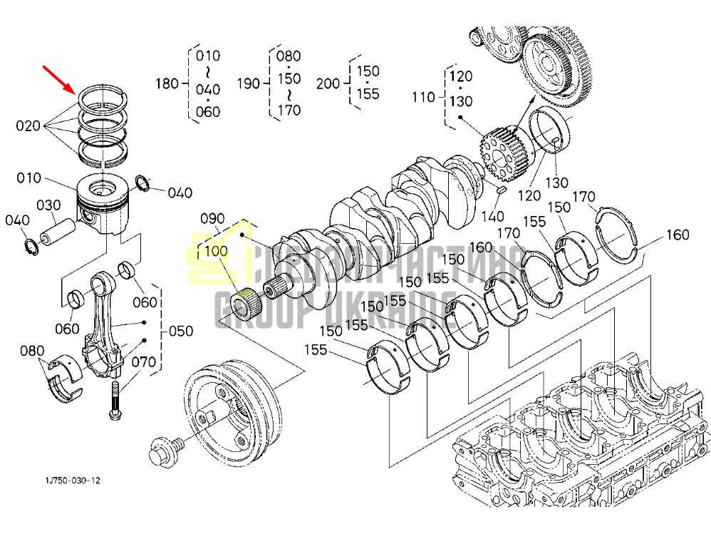 Kubota 1G772-21050 Кольца поршневые для V3307