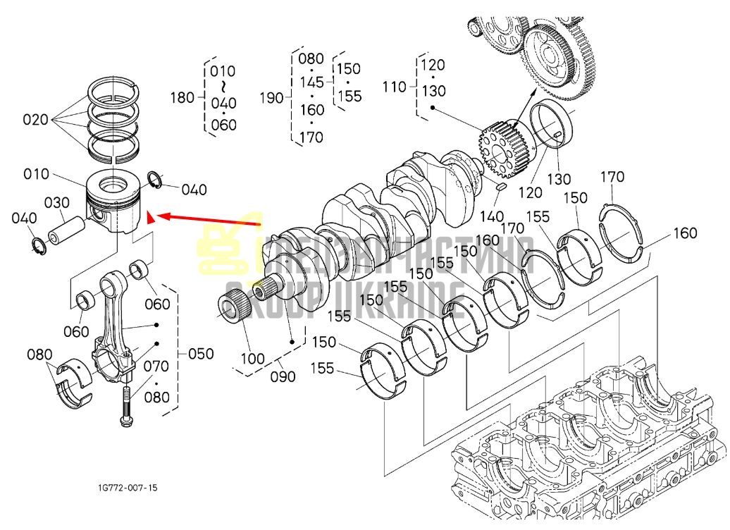 Купить Kubota 1G772-21690 Поршень в сборе для двигателей V3307 +0.5 mm