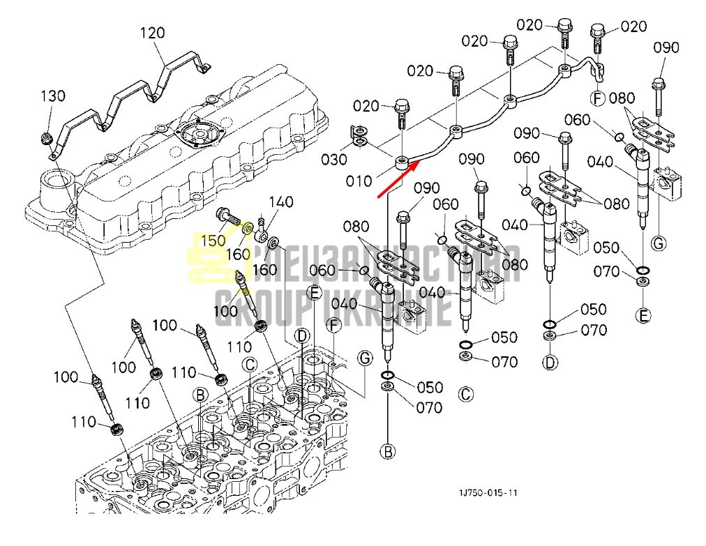 Купить Kubota 1G772-42500 Трубка обратки форсунок для V3007, V3307
