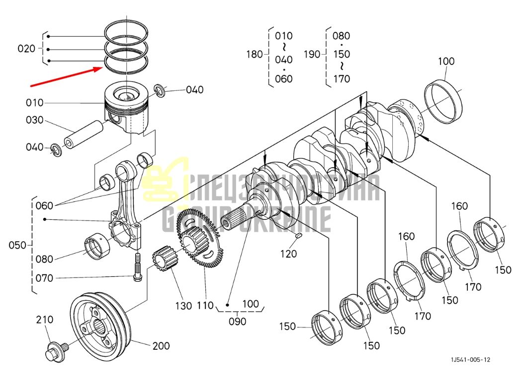Купить Kubota 1J500-21050 Кольца поршневые для V3800