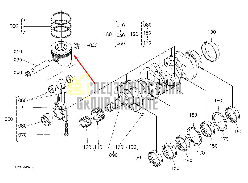 Купить Kubota 1J574-21910 Поршень в сборе для двигателей V3307 +0,5 mm