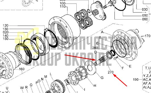 RG008-73170 Центральный вал гидромотора хода KUBOTA KX41-3, KX36-3