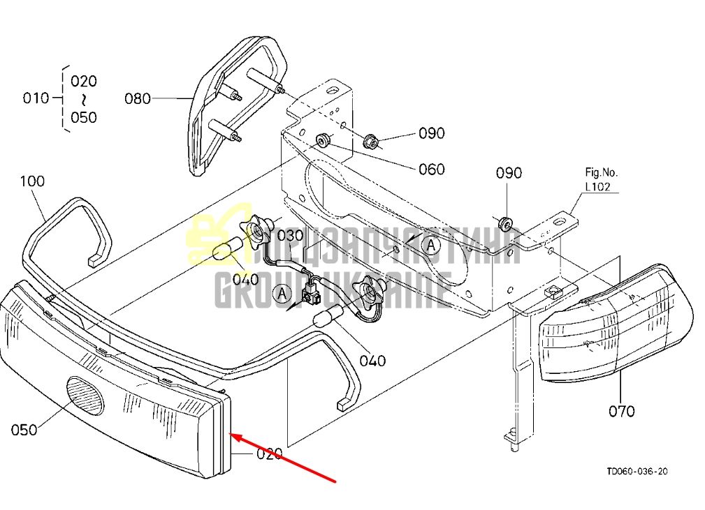 Kubota T1060-99100 Фара передняя для L3130