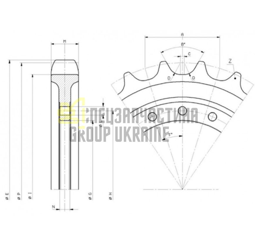 Bobcat UR101Z121 Звездочка (зубчатое колесо) для E26, E27, E35
