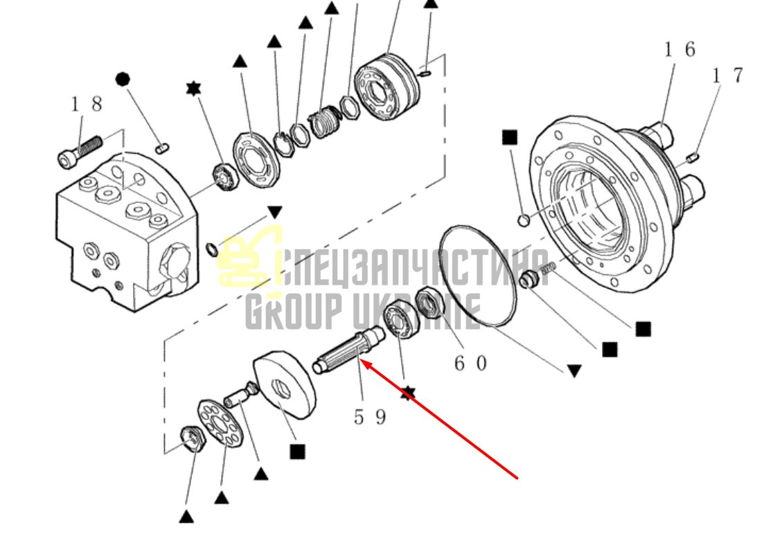 47045996 Вал гидромотора хода CASE CX16B