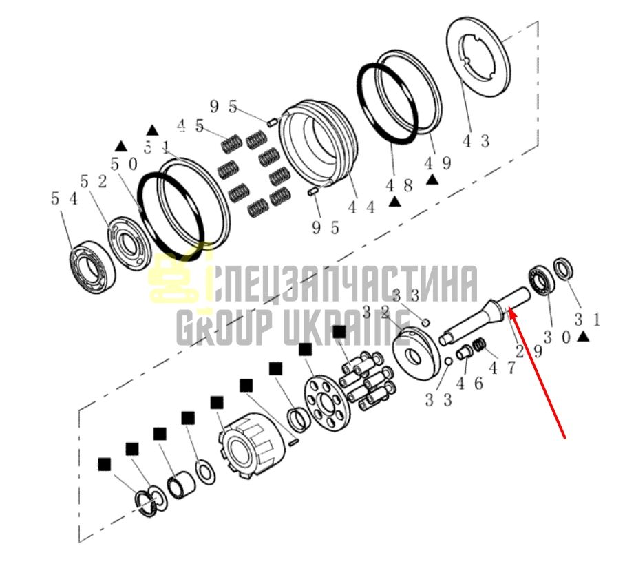 72952570 Вал гідромотора ходу CASE CX27B