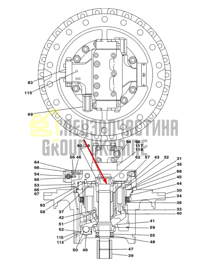 LB00792 Вал двигателя хода CASE CX350C