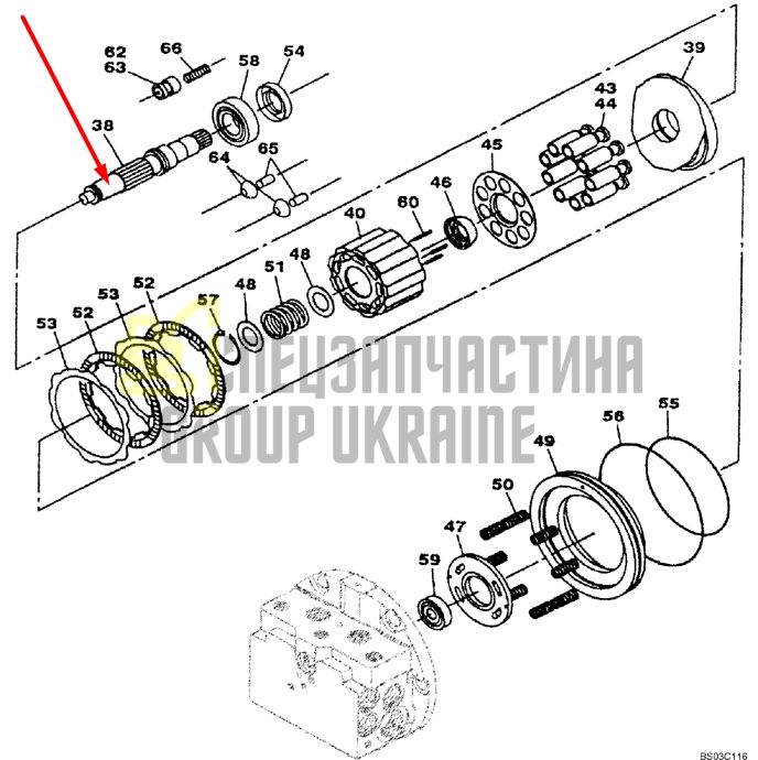 LB00856 Центральный вал гидромотора хода CASE CX80