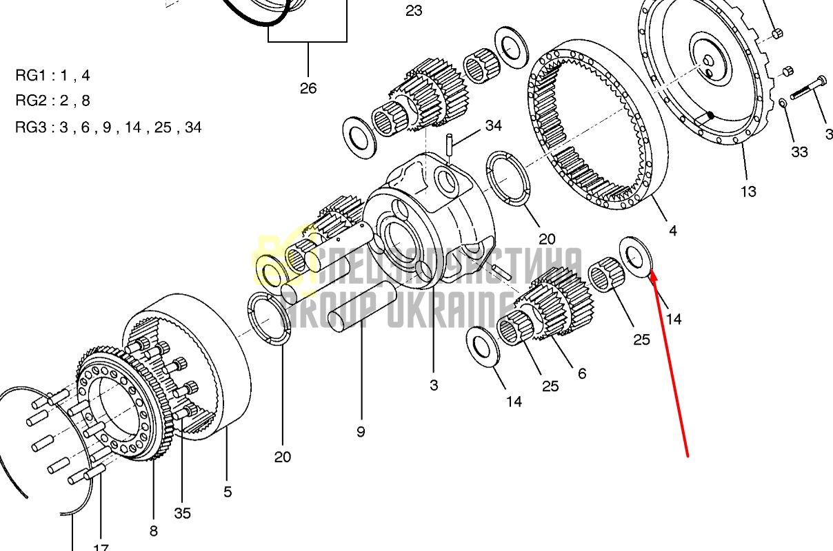 1.114-00541 Шайба упорная сателлита бортовой передачи Doosan Daewoo 225LC