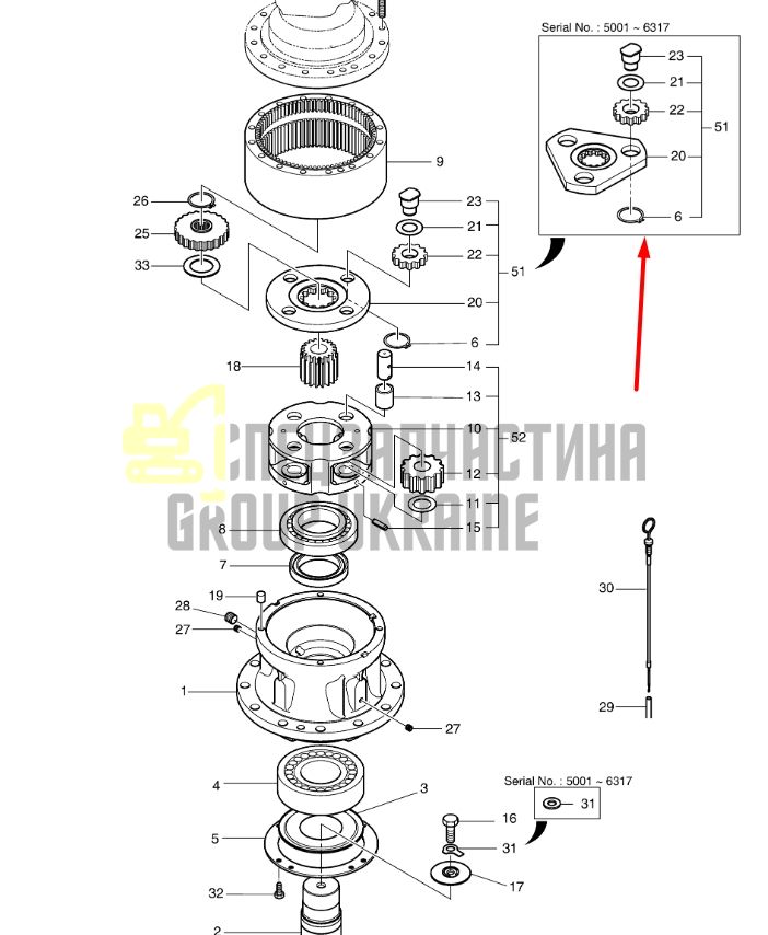 100502-00022 Водило редуктора в сборе DOOSAN DX225LC; DX230LC