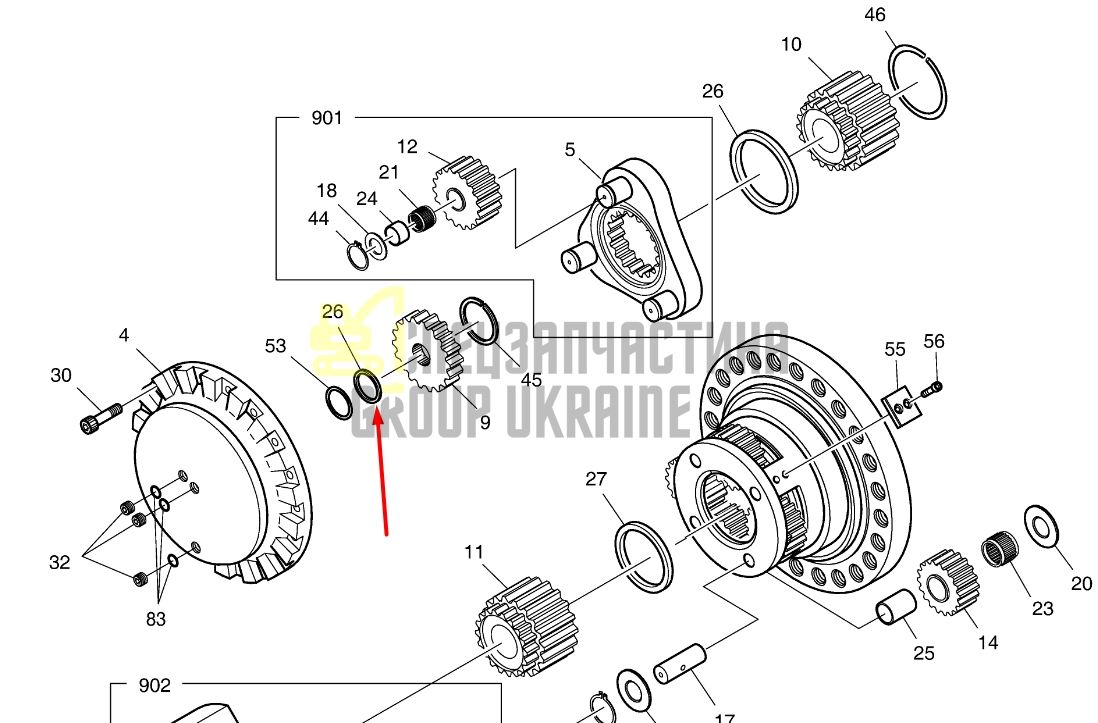114-00347 Кольцо уплотнительное в редуктор хода Doosan-Daewoo DX300LCA