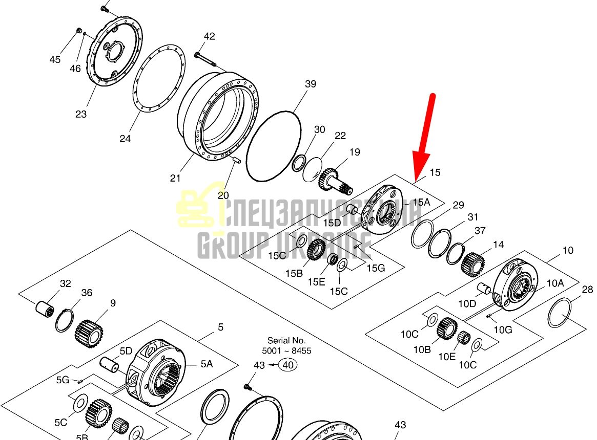 K1003027 Первая планетарная передача Doosan DX300LC