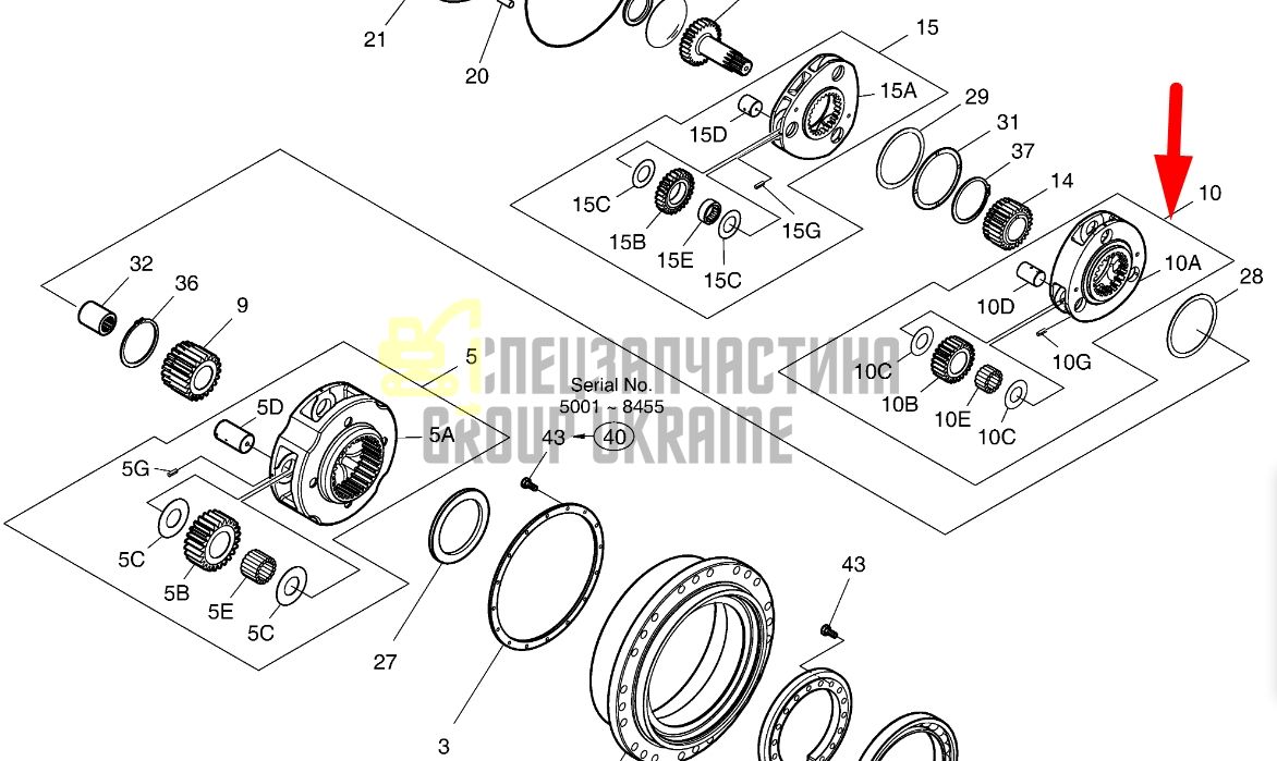 K1003028 Вторая планетарная передача Doosan DX300LC