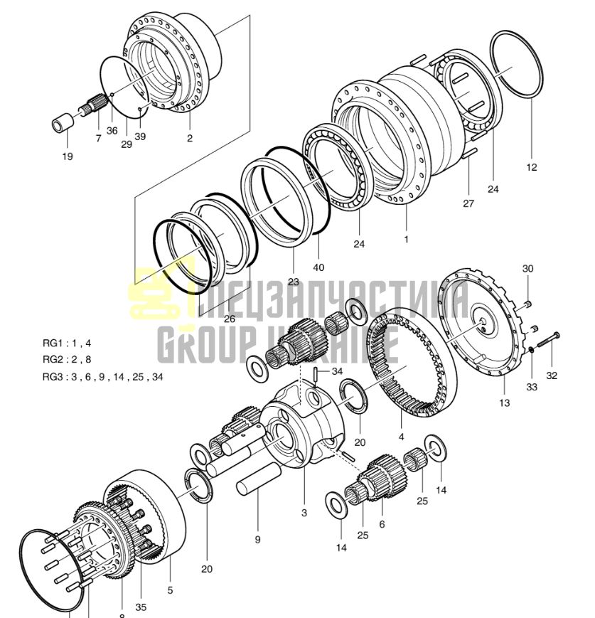 K9005007 Редуктор хода без мотора Doosan DX255LC