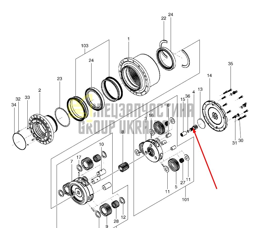 K9005372 Вал главной передачи DOOSAN DX140LC
