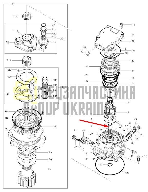 Doosan K9006207 Вал гидромотора для DX55W, DX62R-3