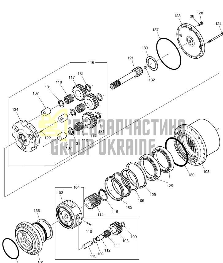 K9007404 Редуктор хода без мотора Doosan DX255LC