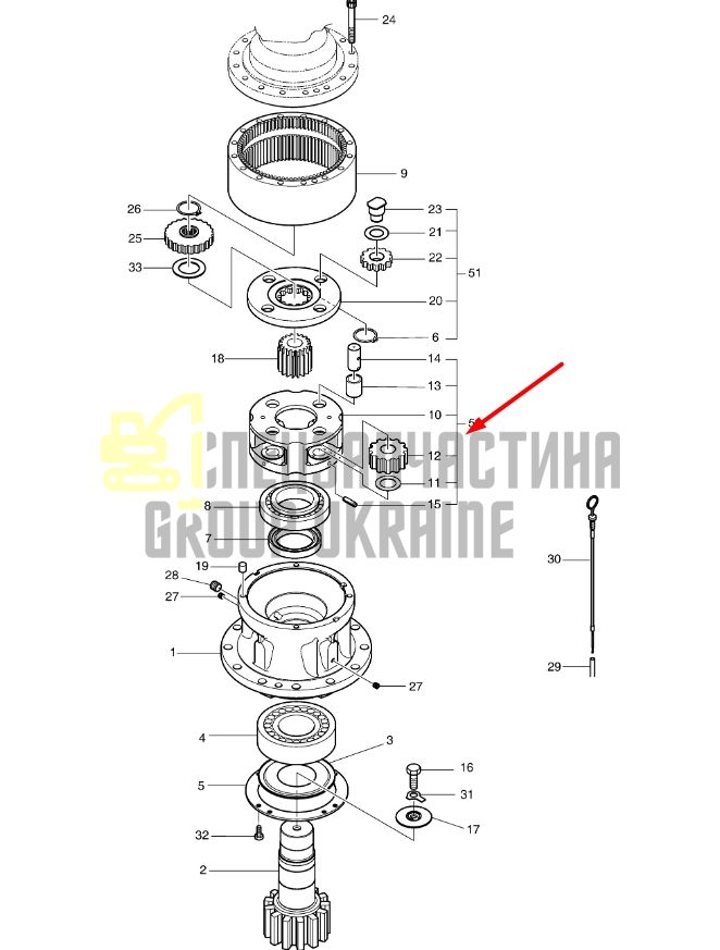 K9008338 Водило (вторая планетарная передача) в сборе Doosan DH225-7