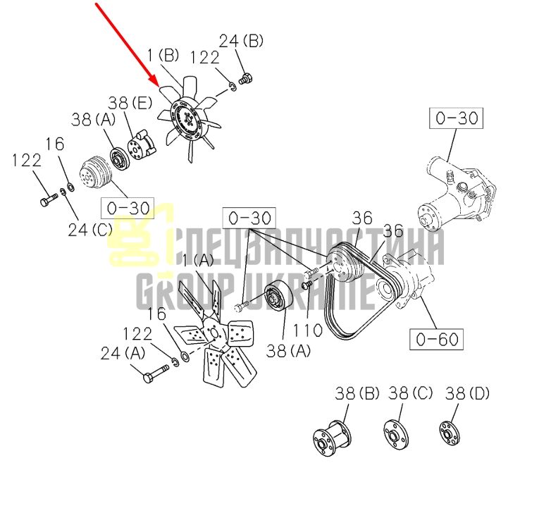 Купить Hitachi 1-13660140-0 Крыльчатка для двигателя Isuzu 6BD1, экскаваторов EX200