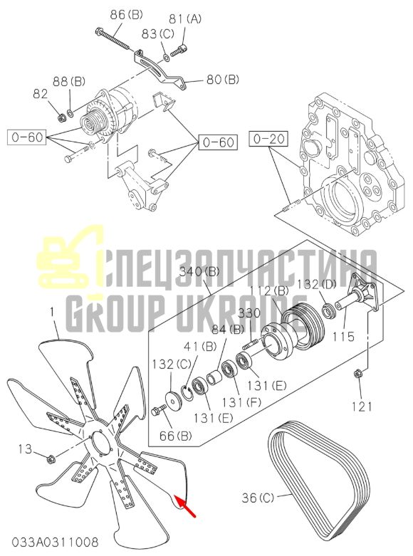 Купить Hitachi 1136603690 Крыльчатка для двигателя Isuzu 6WG1 6WG1T, экскаваторов ZX450-3 ZX470H-3