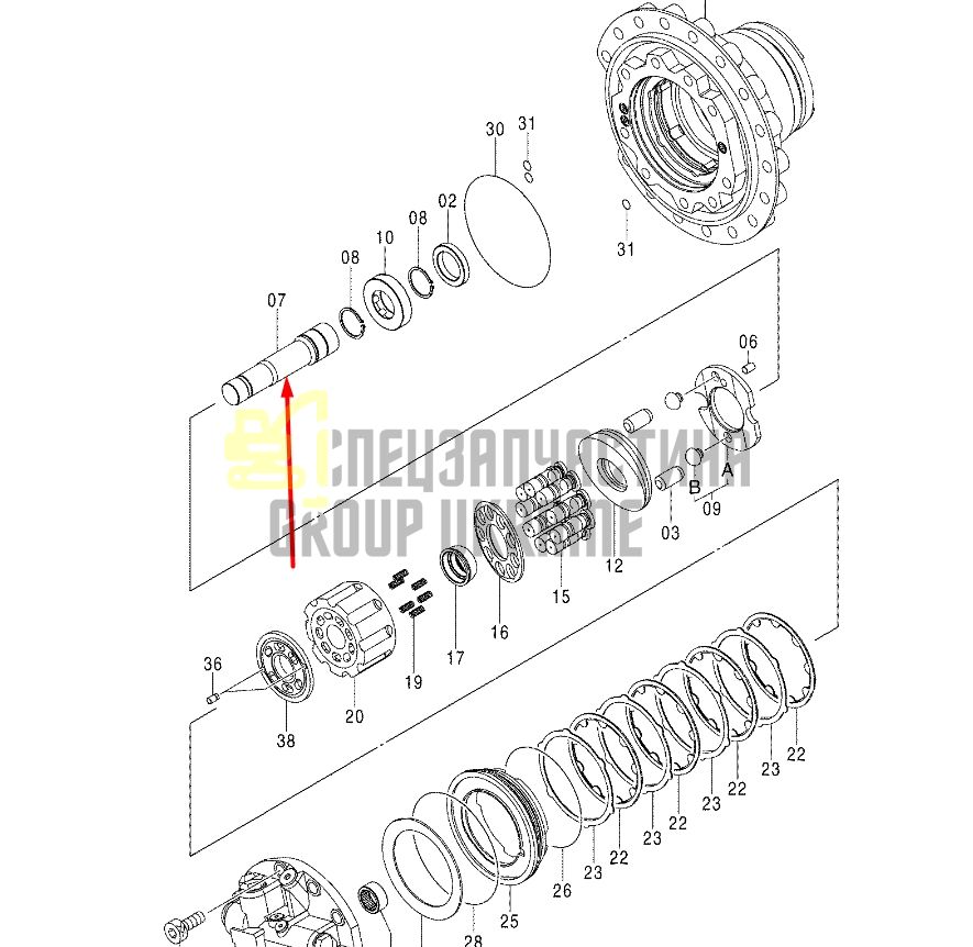 2042080 Вал гидромотора хода HITACHI IZX200
