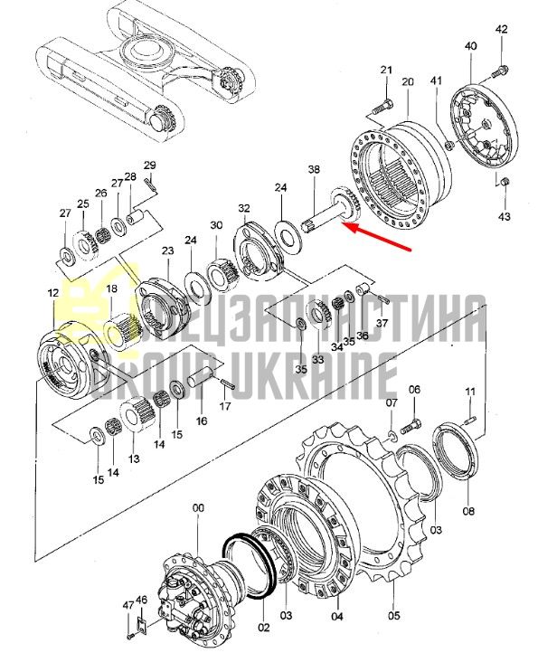 2043851 Вал редуктора хода Hitachi