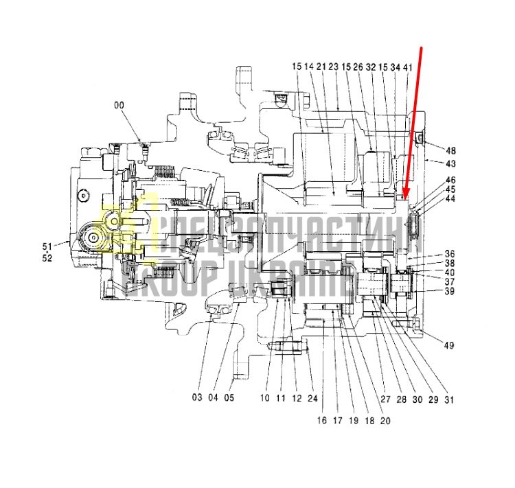 2048000 Вал редуктора хода (24 зуба) Hitachi ZX330, ZX200-3, ZX200, EX-225USR