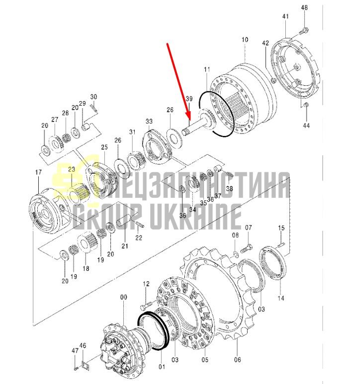 2054777 Вал редуктора хода Hitachi