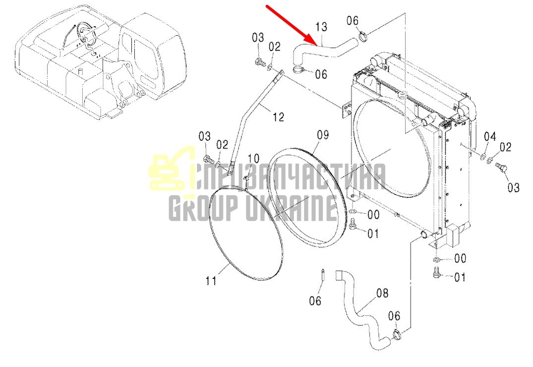 Купить Hitachi 3090923 Патрубок радиатора верхний для ZX200, ZX210