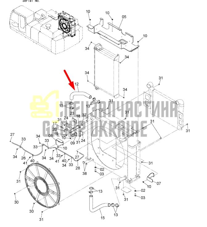 Купить Hitachi 3104740 Патрубок радиатора верхний для ZX450, ZX470