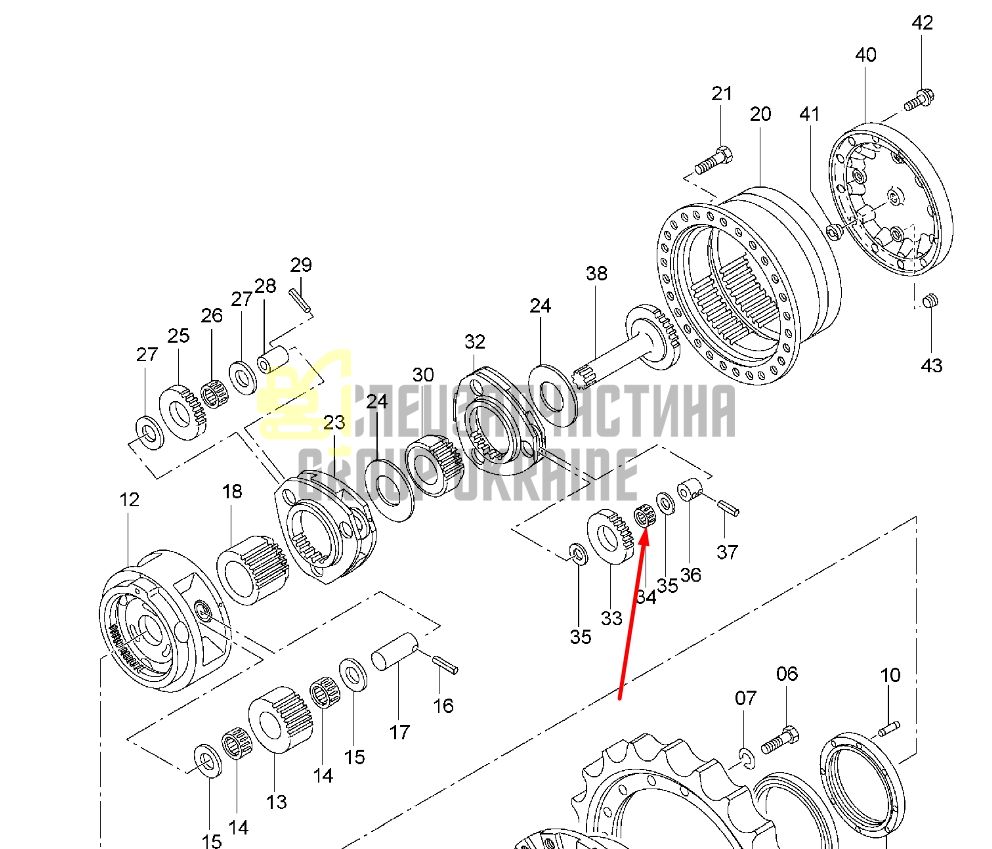 Подшипник игольчатый редуктора 4387383 для HITACHI CHR70