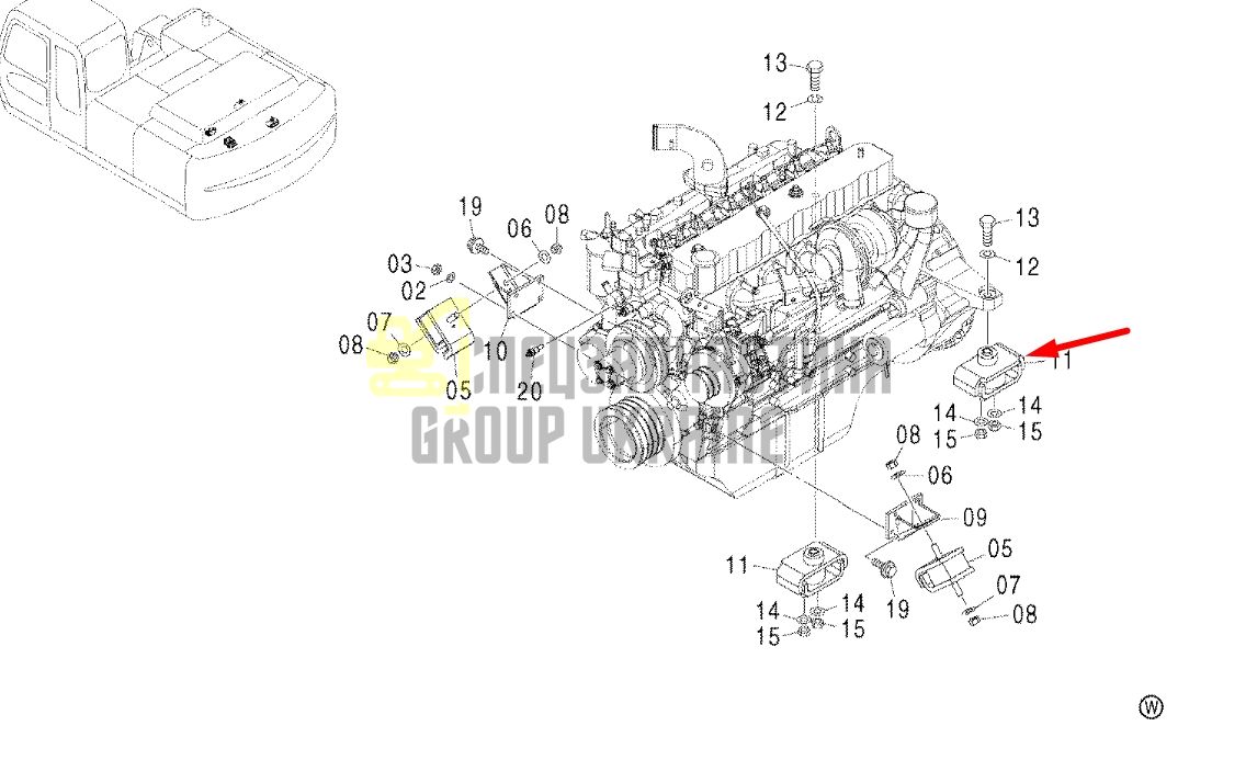 Купить Hitachi 4410044, 4410043 Подушка опоры двигателя для ZX200, ZX210