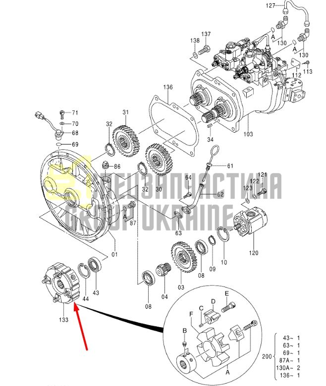 Купить Hitachi 4416605 Гибкая муфта 45H для ZX200, ZX210