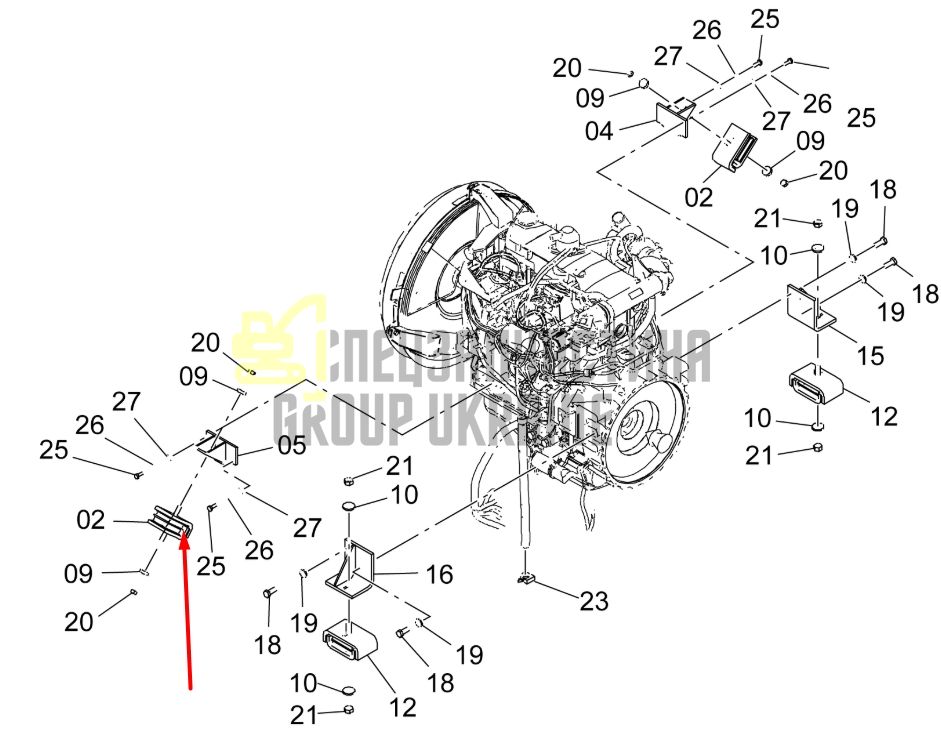 Hitachi 4624866 Подушка двигателя передняя для ZX170W-3, ZX200-3