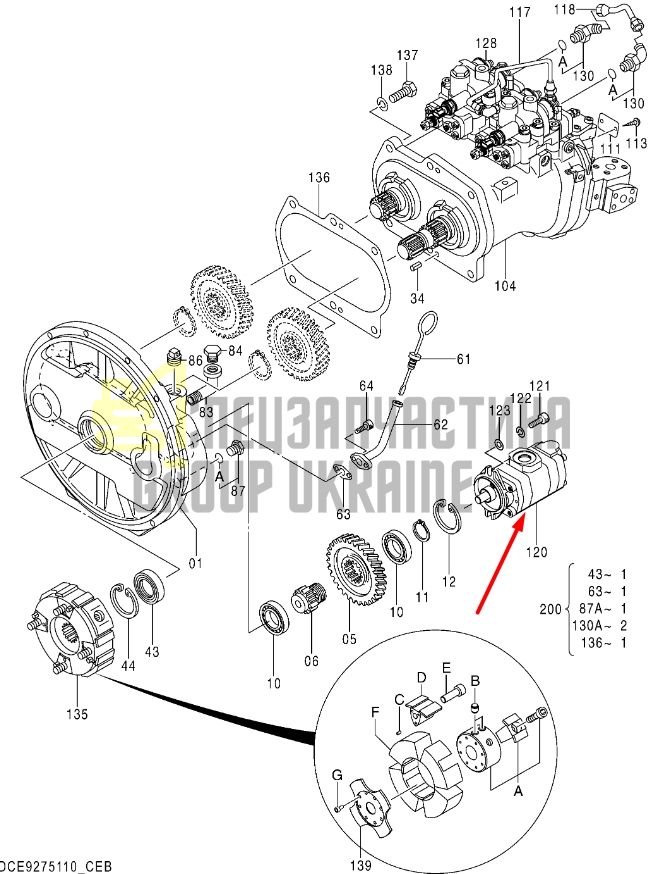 Hitachi 4676993 Насос шестеренчатый двухсекционный Kawasaki