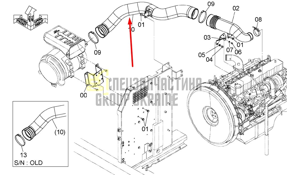 Hitachi YA00007733 Патрубок воздушный для ZX200, ZX210