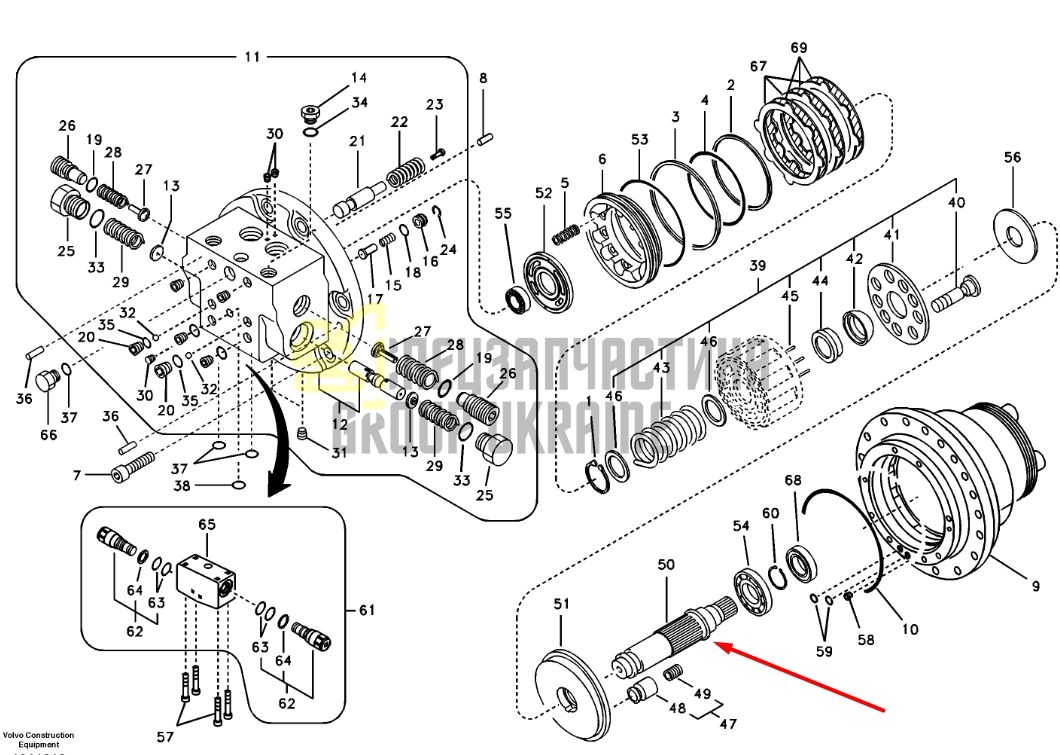 14526582 Центральный вал гидромотора хода VOLVO ECR88D