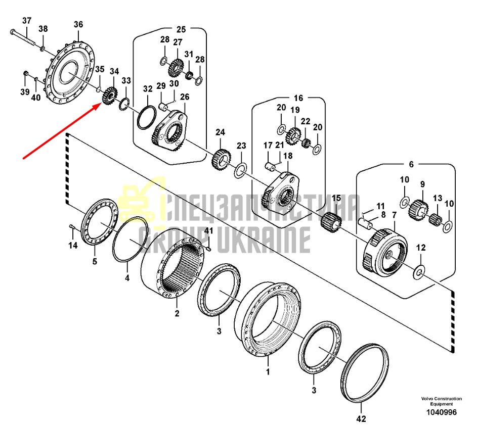14599952 Солнечная шестерня первой ступени VOLVO EC300