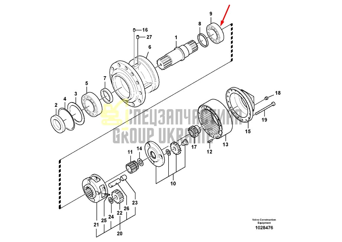 14640028 Подшипник верхний в редуктор поворота на экскаватор Volvo EC 240, 290, 330, 340, 350, 360, 380, 700