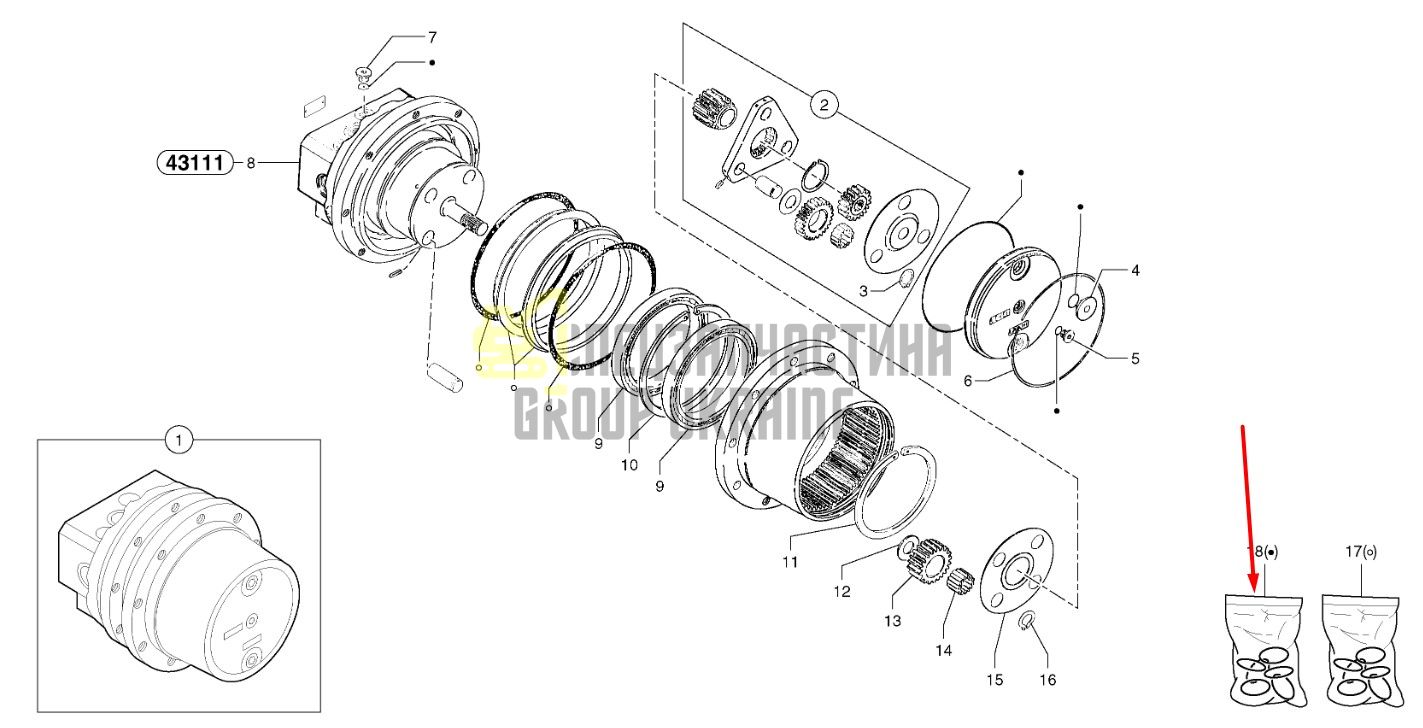 Сальник бортового редуктора 7415922 Volvo EC13, EC15, EC15B, EC20 даукон, уплотнение