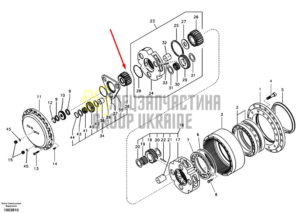 SA1036-00270 Солнечная шестерня второй ступени редуктора VOLVO EC360
